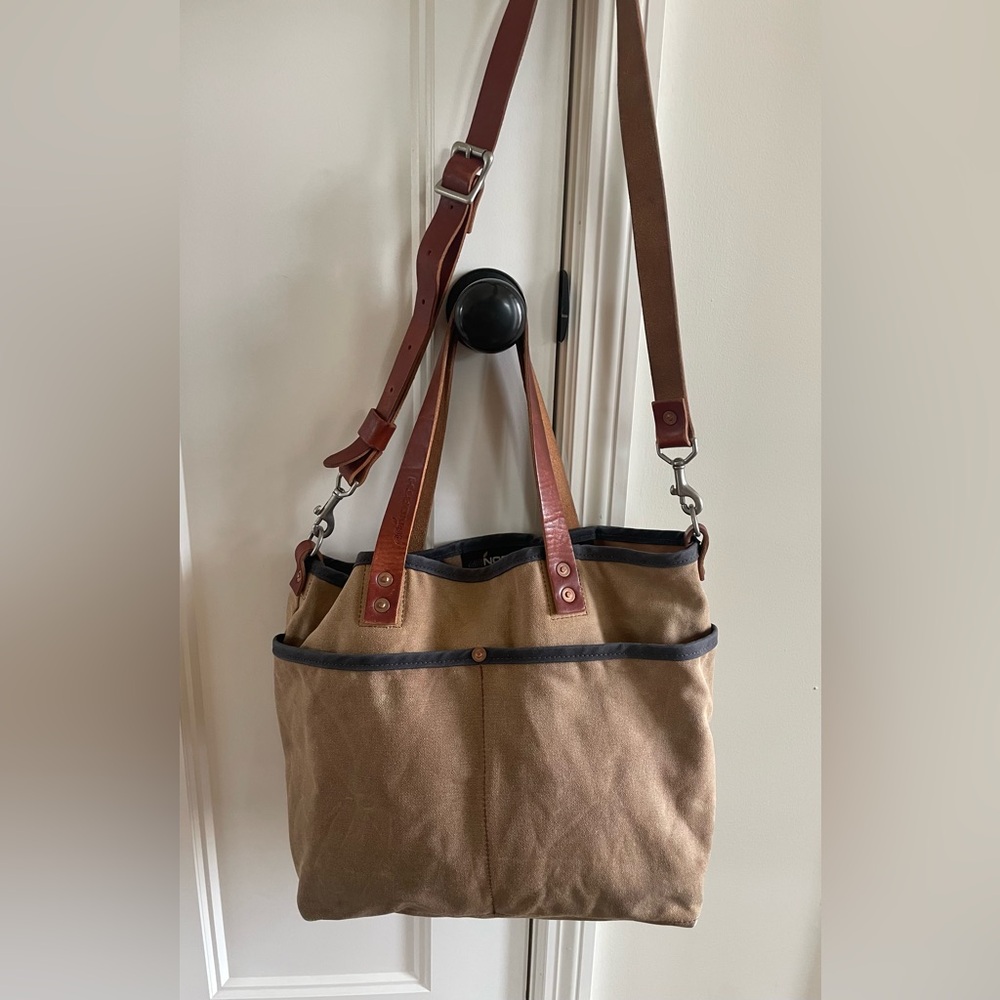 48 Nortb Waxed Canvas Tote Bag with Leather Straps - Brown